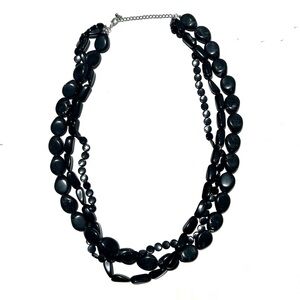 Long Large Black Beaded Necklace Layered Multi Strand Thick Statement Loop Oval